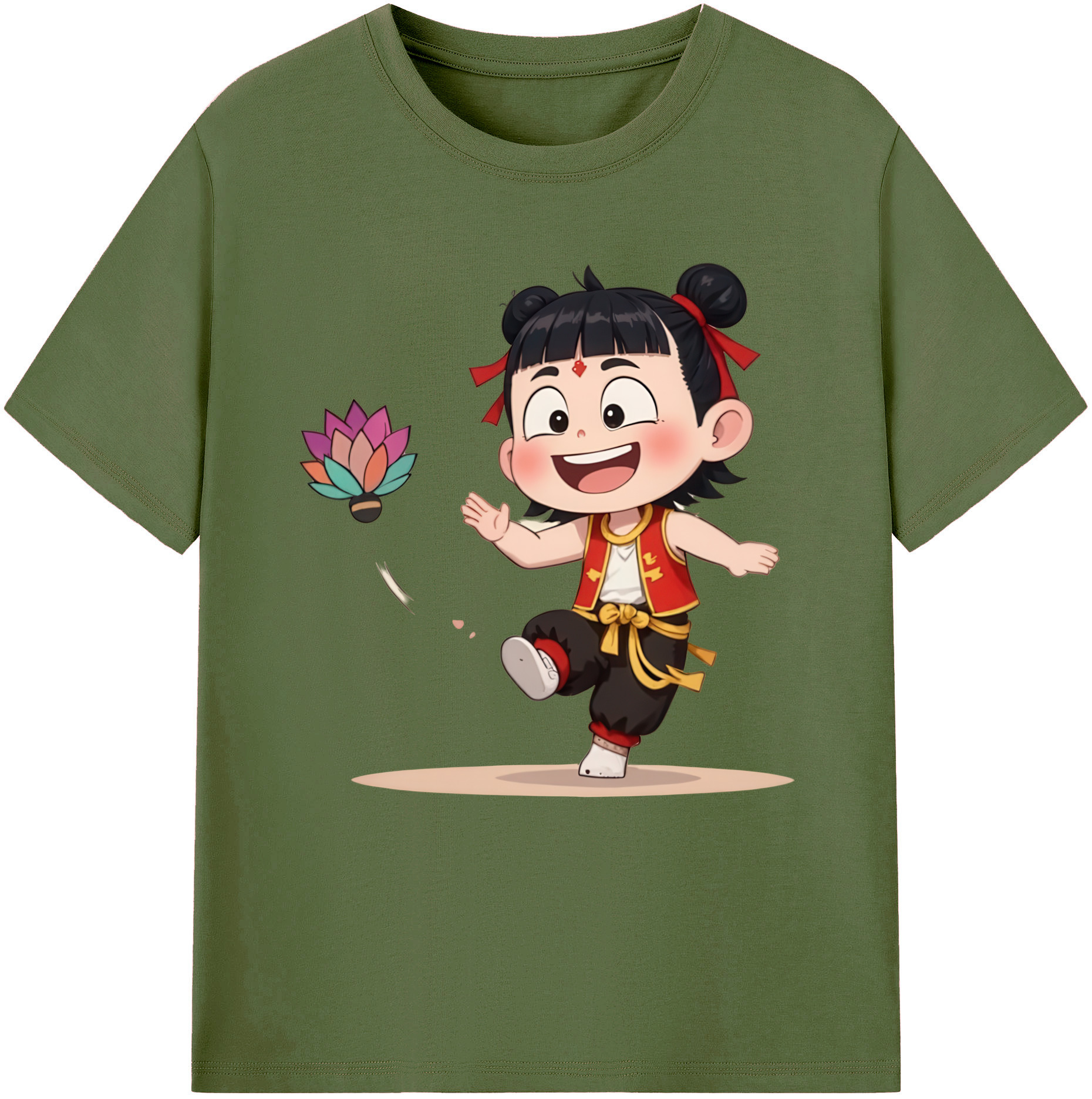 （画像用） Ne Zha 2 ナタ 魔童の大暴れ 綿100％半袖Tシャツ（フロントプリント）